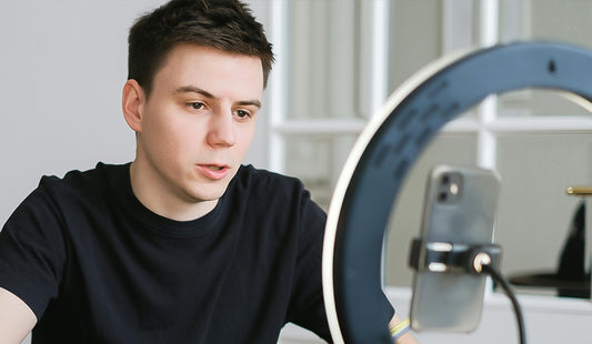 Blogger is learning in front of ring light