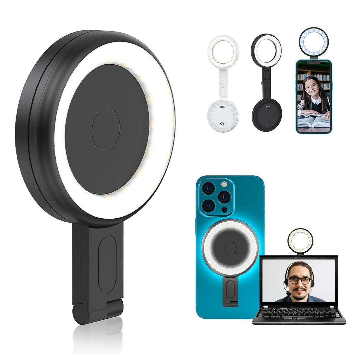 SELFIEPLANNER magnetic selfie ring light on a iPhone, on Laptop