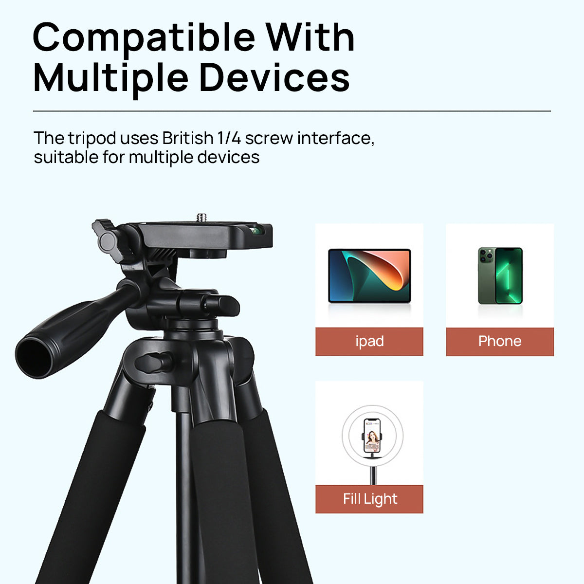 Camera tripod compatible with multiple devices