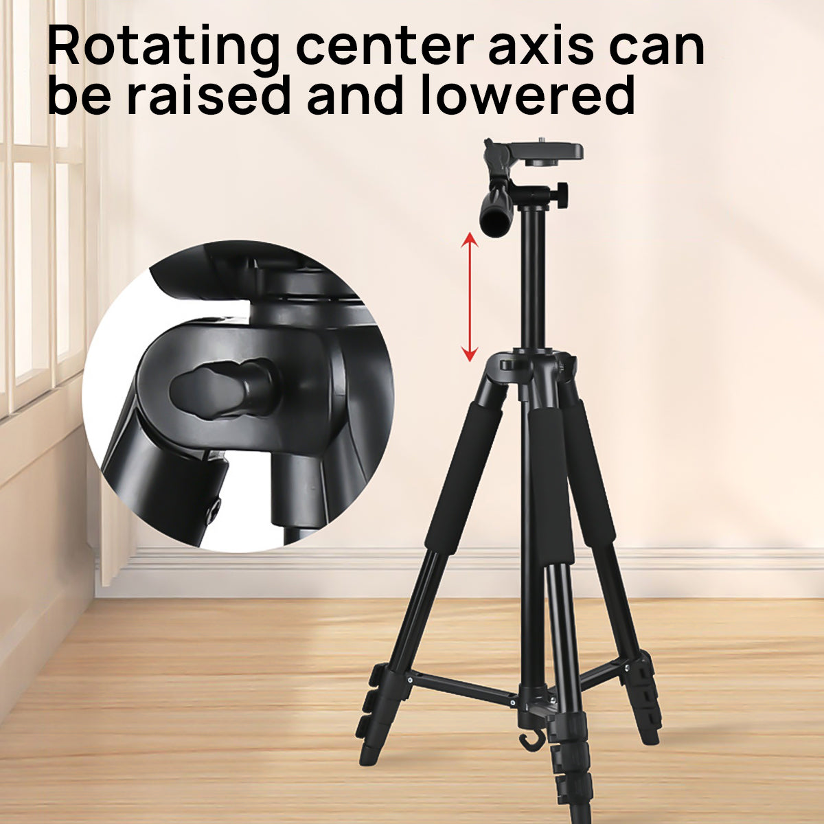 Rotating center axis can be raised and lowered