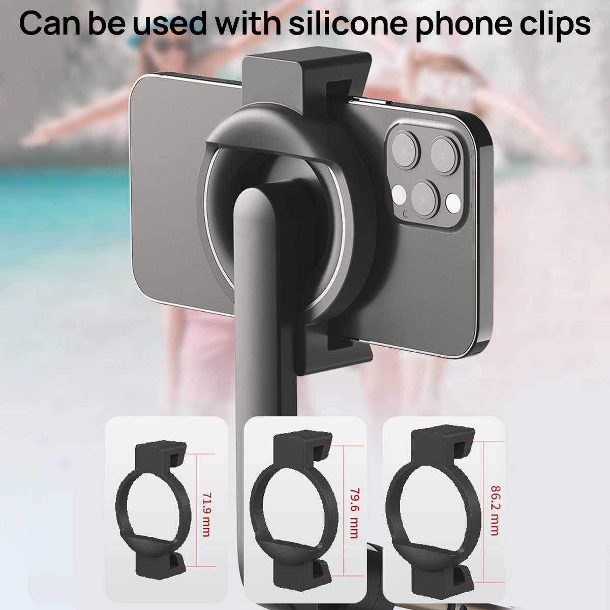 SELFIEPLANNER selfie stick can be use with silicon phone clips