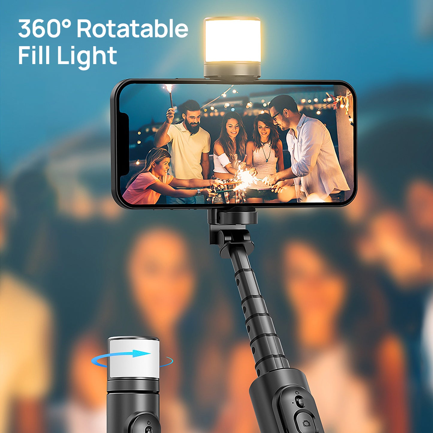 Selfie Stick with 360° Rotable Fill Light